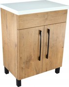 Komód Fürdőszoba szekrény Tölgy Loft Asztali mosdó Asztallap Fehér Fényes