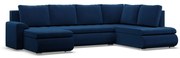 Tokio U sarokkanapé, 3 ágyneműtartóval, bársony, jobboldali, kék
