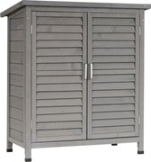 Outsunny Fa Kerti Tároló Szekrény 2 Belső Polccal, 2 Ajtóval és Lejtős Tetejével Kültéri Teraszra 87x46.5x96.5 cm Szürke | Aosom