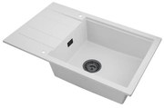 SINK Quality Mosogató minőségi Ferrum New 8010, 1 kamrás gránit mosogató 800x500x210 mm + grafit szifon, fehér, SKQ-FER.8010.WH.XB