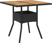 vidaXL fekete polyrattan kerti asztal akácfa lappal 80 x 80 x 75 cm