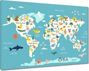 Vászonkép 100x70 Világtérkép állatokkal