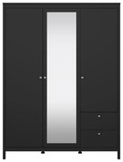 Fekete ruhásszekrény tükörrel 150x199x58 cm Madrid – Tvilum