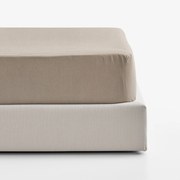 Goldea lenvászon keveréket tartalmazó körgumis lepedő - kávé színű 80 x 200 cm