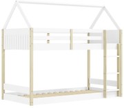Fehér-natúr színű házikó alakú emeletes gyerekágy 90x190 cm Valka – Marckeric
