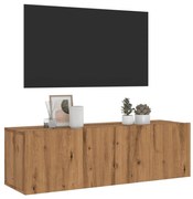 kézműves tölgy színű szerelt fa fali TV-szekrény 100x30x30 cm