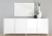 CITY Négyajtós komód, fehér, magasfényű lakkozott vázzal és előlapokkal