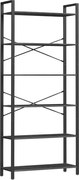 6 szintes magas könyvespolc, szabadon álló polc, acélkeret, fekete