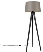 Háromlábú fekete lámpa vászon búrával bézs színben 45 cm - Tripod Classic