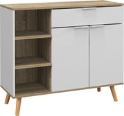 HOMCOM Modern Nappali Oldaltároló Konyhai Komód 1 Fiókkal, 2 Puha Záródású Ajtóval és Állítható Polcokkal 95x35x85 cm Fehér és Natúr | Aosom