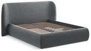 Sötétszürke kárpitozott ágyneműtartós franciaágy ágyráccsal 160x200 cm Hauke – Makamii