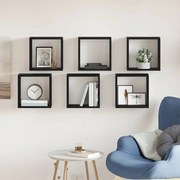 6 db fekete tölgyszínű szerelt fa fali kockapolc 30x15x30 cm