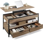 VASAGLE magasságban állítható dohányzóasztal, 50 × 100 cm, karamellbarna–tintafekete színben