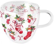 Karácsonyi duplafalú borosilicate üveg csésze Karácsonyi Zoknik