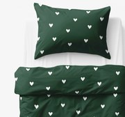 Goldea karácsonyi gyermek pamut ágyneműhuzat - szívecskék, sötétzöld alapon 140 x 200 és 70 x 90 cm