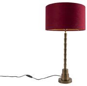 Art Deco asztali lámpa bronz bársony árnyékolóval, piros 35 cm - Pisos