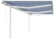 kék és fehér kézzel kihúzható LED-es napellenző 6 x 3,5 m