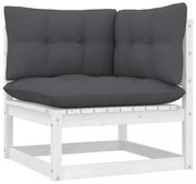 tömör fenyőfa kerti sarokkanapé antracitszürke párnákkal