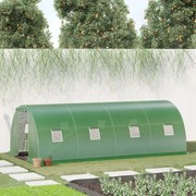 Outsunny Kert Tunnelláda Üvegház 18 m² 6L x 3W x 2H m - 8 Ablak, Cipzáras Felhúzható Ajtó - Horganyzott Acél Váz, Magas Sűrűségű PE Zöld Fedél | Aosom