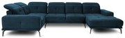 Sötétkék bársony sarokkanapé (bal oldali-U alakú) Neviro – ELTAP