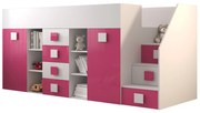 Kombinált gyerekágy 90 cm Toreno 3 (fehér + fényes fehér + fényes rózsaszín) (J). 1083324