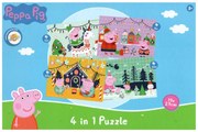 PEPPA MALAC karácsonyi hangulatban gyerek puzzle 4 az 1-ben, 19x29 cm