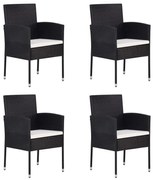 4 db fekete polyrattan kerti szék krémfehér párnákkal