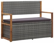 szürke polyrattan és tömör akácfa tárolópad 115 cm