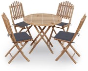 5 részes összecsukható kültéri bambusz étkezőszett párnákkal