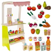 Szupermarket gyerekeknek - fából készült stand pénztárgéppel és gyümölcsökkel
