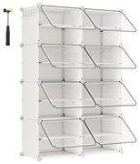 Cipőtartó, műanyag cipőtároló szekrény, 8 nyílásos moduláris tárolórendszer, fehér