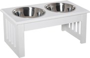 PawHut Emelt Etető Kutyáknak Állvánnyal és 2 Kivehető Rozsdamentes Acél Tálval, Kutyatápláló 44x24x15 cm Fehér | Aosom