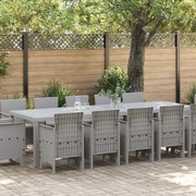 13 részes Kerti Étkező Szett Párnákkal Világosszürke Polirattan, Kerti Asztal Világosszürke 150x100x73 cm Polirattan, Kerti Székek Párnákkal 4 db Világosszürke Polirattan