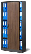 Fém iratszekrény polcokkal tolóajtókkal KUBA, 900 x 1850 x 400 mm, Eco Design: antracit/ dió