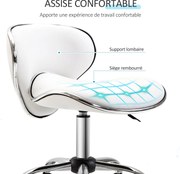 HOMCOM Görgős Pad Lábmunka Szék Állítható Magassággal 44-56 cm és Háttámlával, 360°-ban Forgatható Irodai Szék Masszázsszalonhoz, Irodához, Klinikához