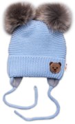 BABY NELLYS Téli sapka val vel gyapjú Teddi maci - szőrös. bambulky - utca. kék, szürke 56-68 (0-6 m)