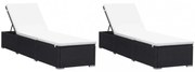 2 db fekete polyrattan napozóágy párnával
