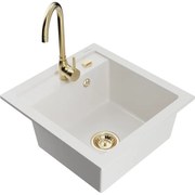 Mexen Vito gránit mosogató 1 medencés konyhai csapteleppel Telma, fehér - 6503-20-670200-50