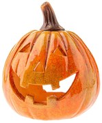 Őszi kerámia gyertyatartó, arcú tök, 13 x 16 cm