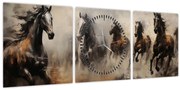 Kép - Olajfestmény lovakról (órával) (90x30 cm)