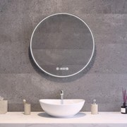Kerek LED tükör inox kerettel Ø60cm | Páramentesítő - Óra - Fényerő + színhőfok állítás | Welland Luxury-Line G784
