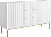 Nicole komód 150 cm fiókos, bordázott előlap - matt fehér / arany lábak