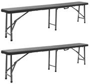 2 db fekete összecsukható HDPE kerti pad 180 cm