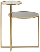 Két szintes lerakóasztal aranyszínű fém vázzal és füstüveg lapokkal