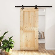 Tömör fenyőfa tolóajtó fémszerelék szettel 90 x 210 cm