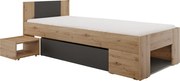 Ágy tárhellyel, 90x200, artisan tölgy/antracit, UNIS