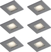 6 darabos modern, szögletes, gunmetal színű, süllyesztett spotlámpa szett IP44 - Qure