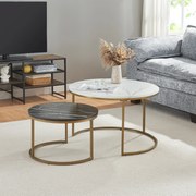 Dohányzóasztal Christchurch 2db-os szett márvány-hatású, fehér/fekete/aranyszínű [en.casa]