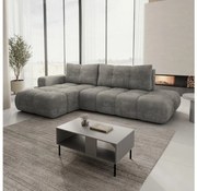 ALMADA balos, L-alakú kinyitható kárpitozott ülőgarnitúra tárolóval, szürke