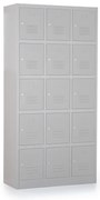 Fém szekrény - 15 doboz, 90 x 40 x 185 cm, hengerzár, szürke - ral 7035